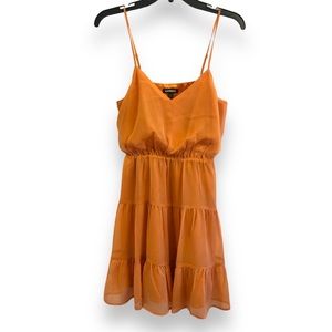 Express Orange Flowy Tiered Dress